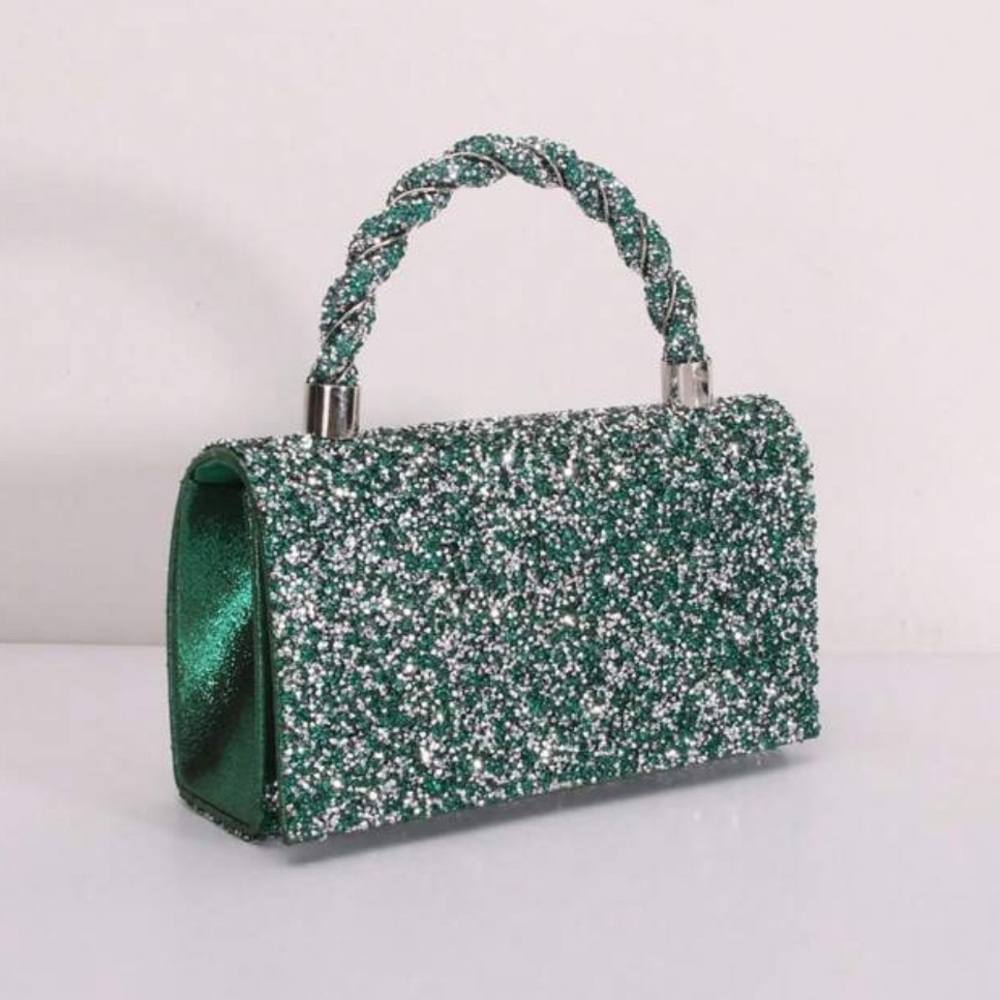 Emerald Green Glitter Top-Handle Bag